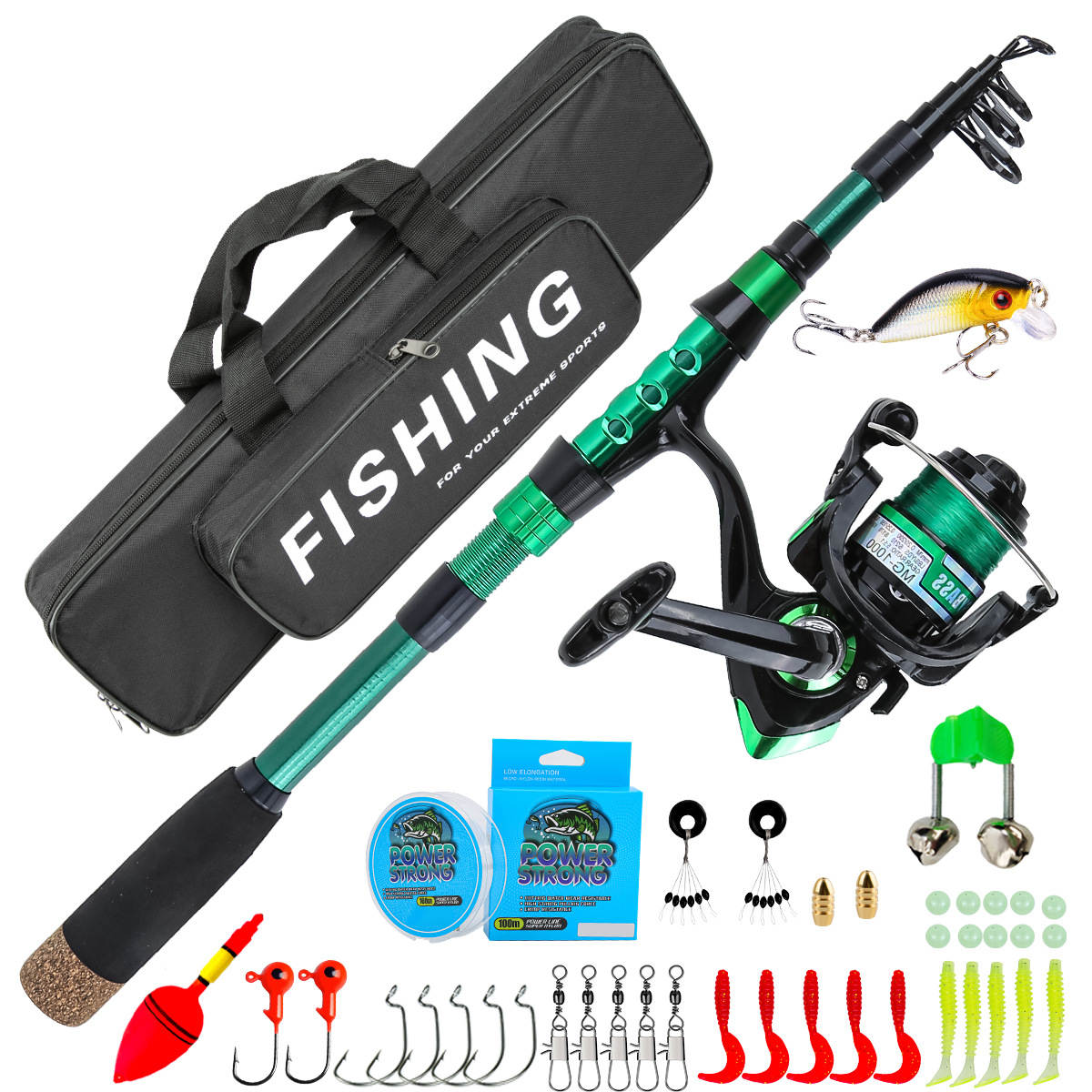 Fishing Equipment Set - 1.8 Meters Green Carbon Fiber Telescopic